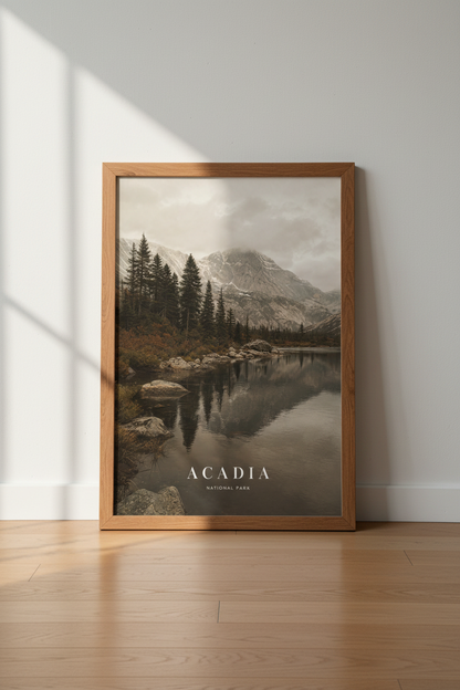 Acadia National Park Wall Art | Moody Mountain Landscape, Maine Nature Poster