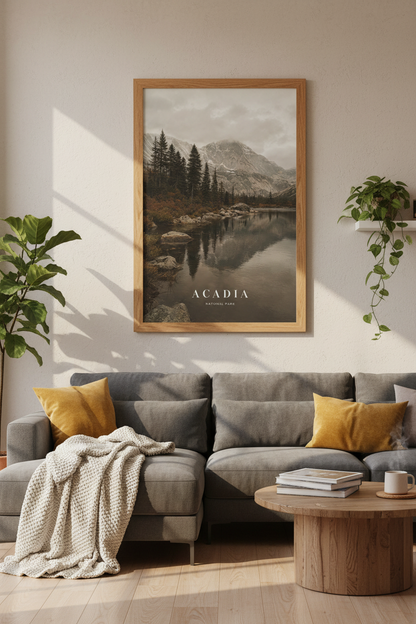 Acadia National Park Wall Art | Moody Mountain Landscape, Maine Nature Poster