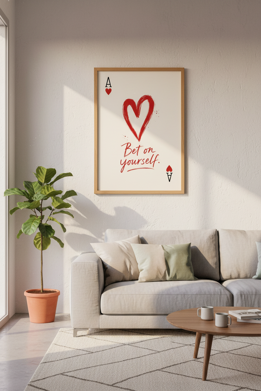 Bet On Yourself Wall Art | Red Ace of Hearts Poster, Preppy Dorm &amp; Office Decor