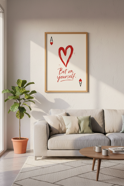 Bet On Yourself Wall Art | Red Ace of Hearts Poster, Preppy Dorm &amp; Office Decor