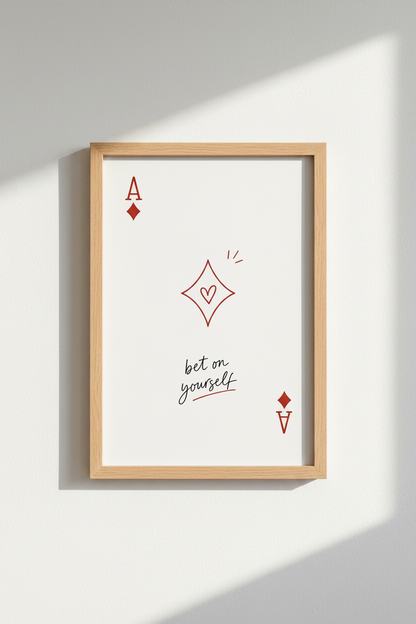 Bet On Yourself Playing Card Wall Art Print | Office Decor | Minimalist Red Poster