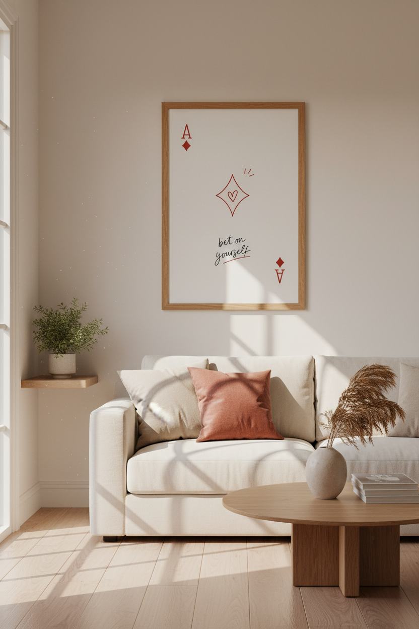 Bet On Yourself Playing Card Wall Art Print | Office Decor | Minimalist Red Poster