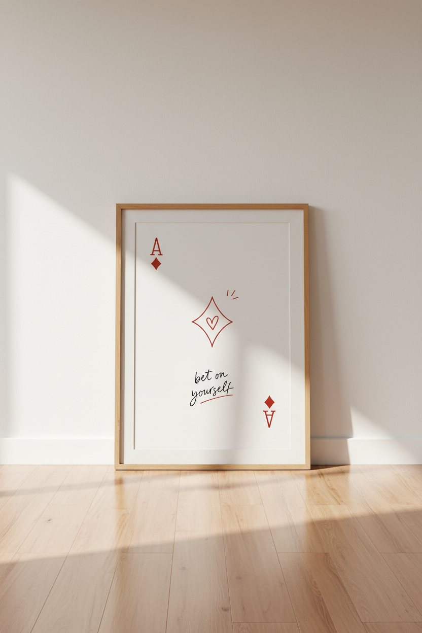Bet On Yourself Playing Card Wall Art Print | Office Decor | Minimalist Red Poster