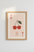 Cherry Playing Card Wall Art | Lucky 7 Red Fruit Poster, Retro Dorm Decor