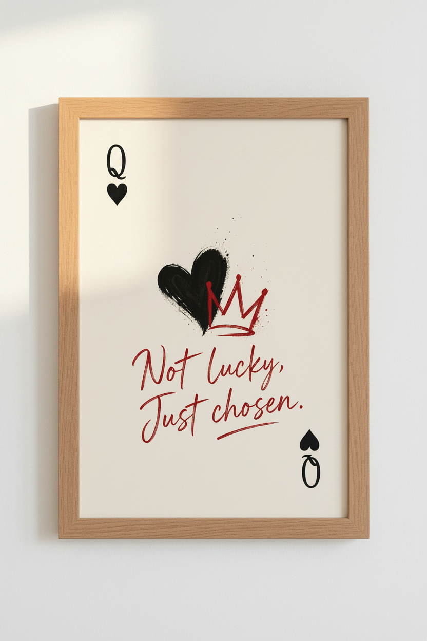 Queen of Hearts Art Print | Playing Card Quote, Modern Preppy Red &amp; Black Decor