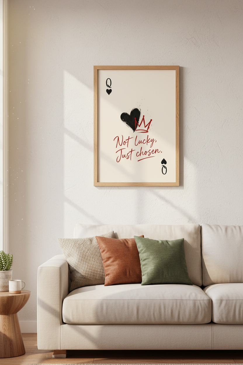 Queen of Hearts Art Print | Playing Card Quote, Modern Preppy Red &amp; Black Decor