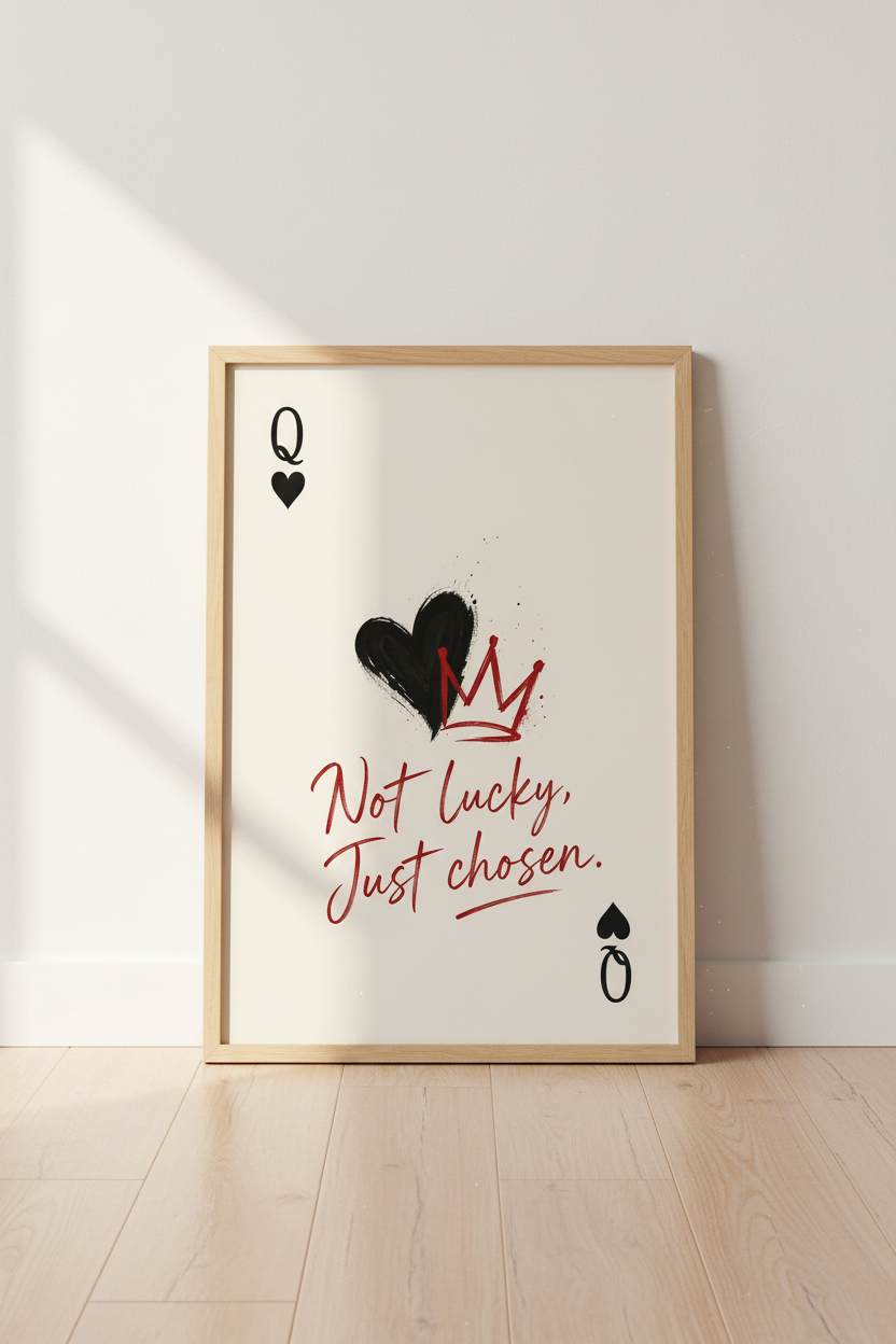 Queen of Hearts Art Print | Playing Card Quote, Modern Preppy Red &amp; Black Decor