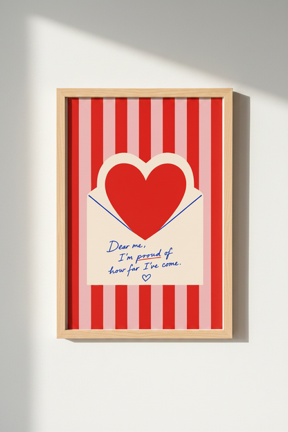 Self Love Wall Art Print | Preppy Red &amp; Pink Poster, Affirmation Dorm Decor