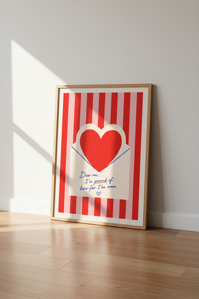 Self Love Wall Art Print | Preppy Red &amp; Pink Poster, Affirmation Dorm Decor