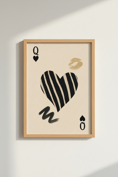 Queen of Hearts Wall Art Print | Glam Playing Card Poster | Chic Bedroom Decor