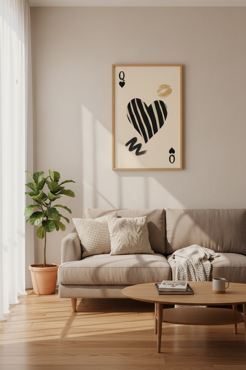 Queen of Hearts Wall Art Print | Glam Playing Card Poster | Chic Bedroom Decor