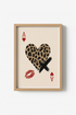 Leopard Heart Poster | Retro Playing Card Wall Art, Red Lip & Cheetah Print Decor