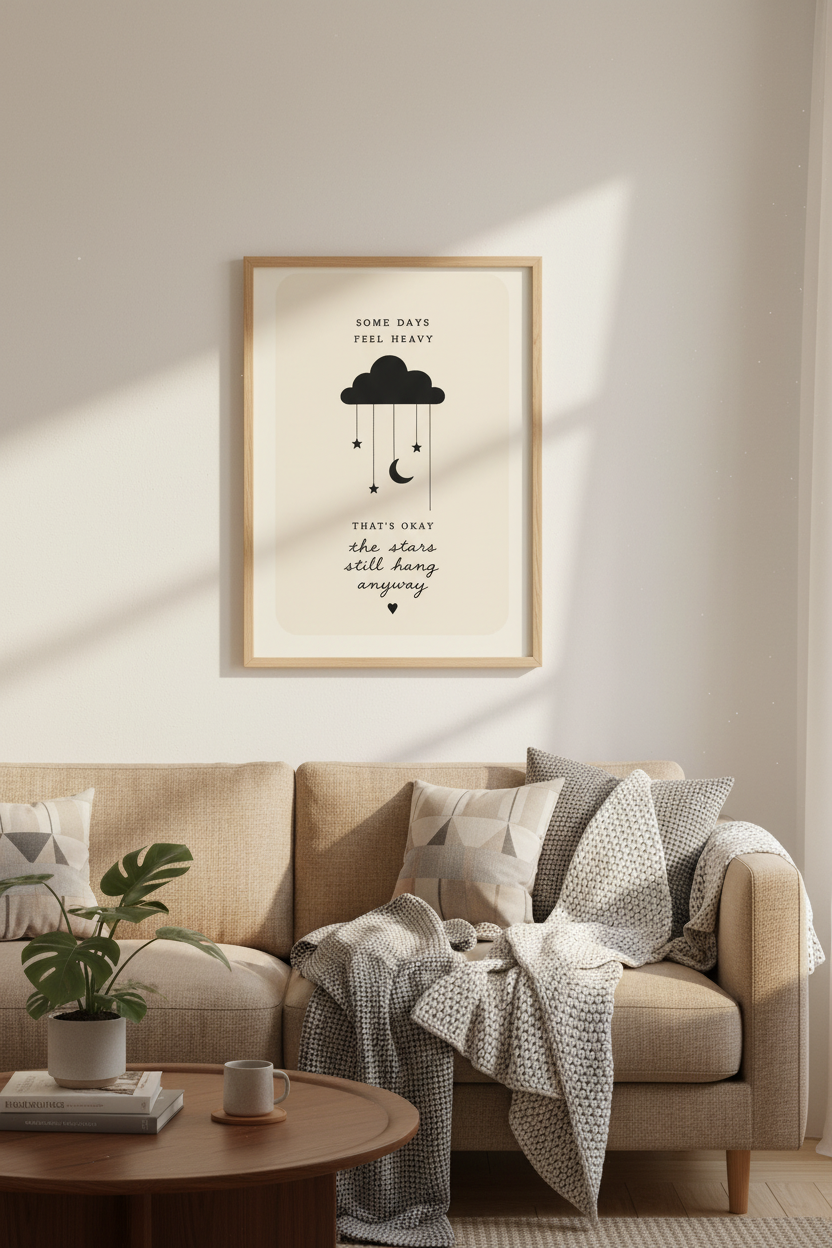 Minimalist Quote Wall Art | Celestial Moon &amp; Stars Poster | Aesthetic Mental Health Decor