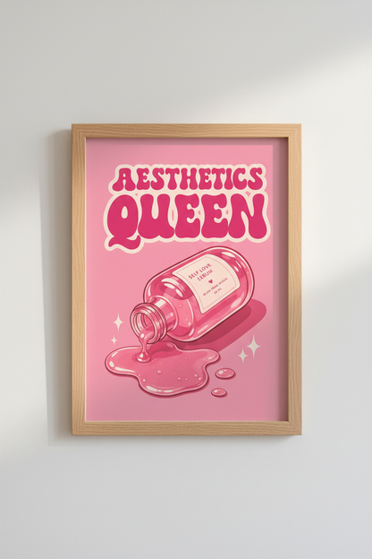 Aesthetics Queen Self Love Serum Art | Pink Preppy Poster, Bedroom Vanity Wall Decor