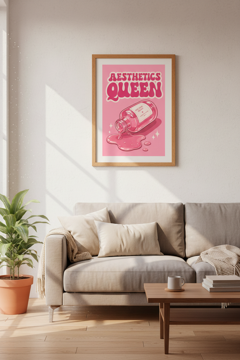 Aesthetics Queen Self Love Serum Art | Pink Preppy Poster, Bedroom Vanity Wall Decor