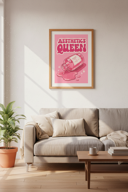 Aesthetics Queen Self Love Serum Art | Pink Preppy Poster, Bedroom Vanity Wall Decor