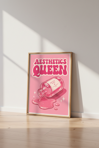 Aesthetics Queen Self Love Serum Art | Pink Preppy Poster, Bedroom Vanity Wall Decor