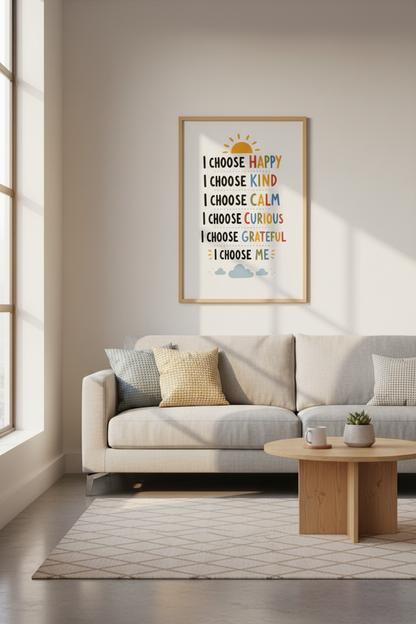 I Choose Happy Affirmations Wall Art | Kids Nursery Decor | Boho Classroom Poster