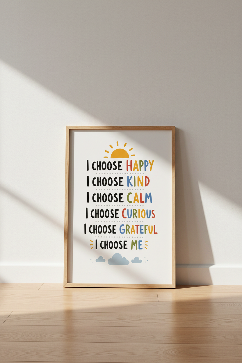 I Choose Happy Affirmations Wall Art | Kids Nursery Decor | Boho Classroom Poster