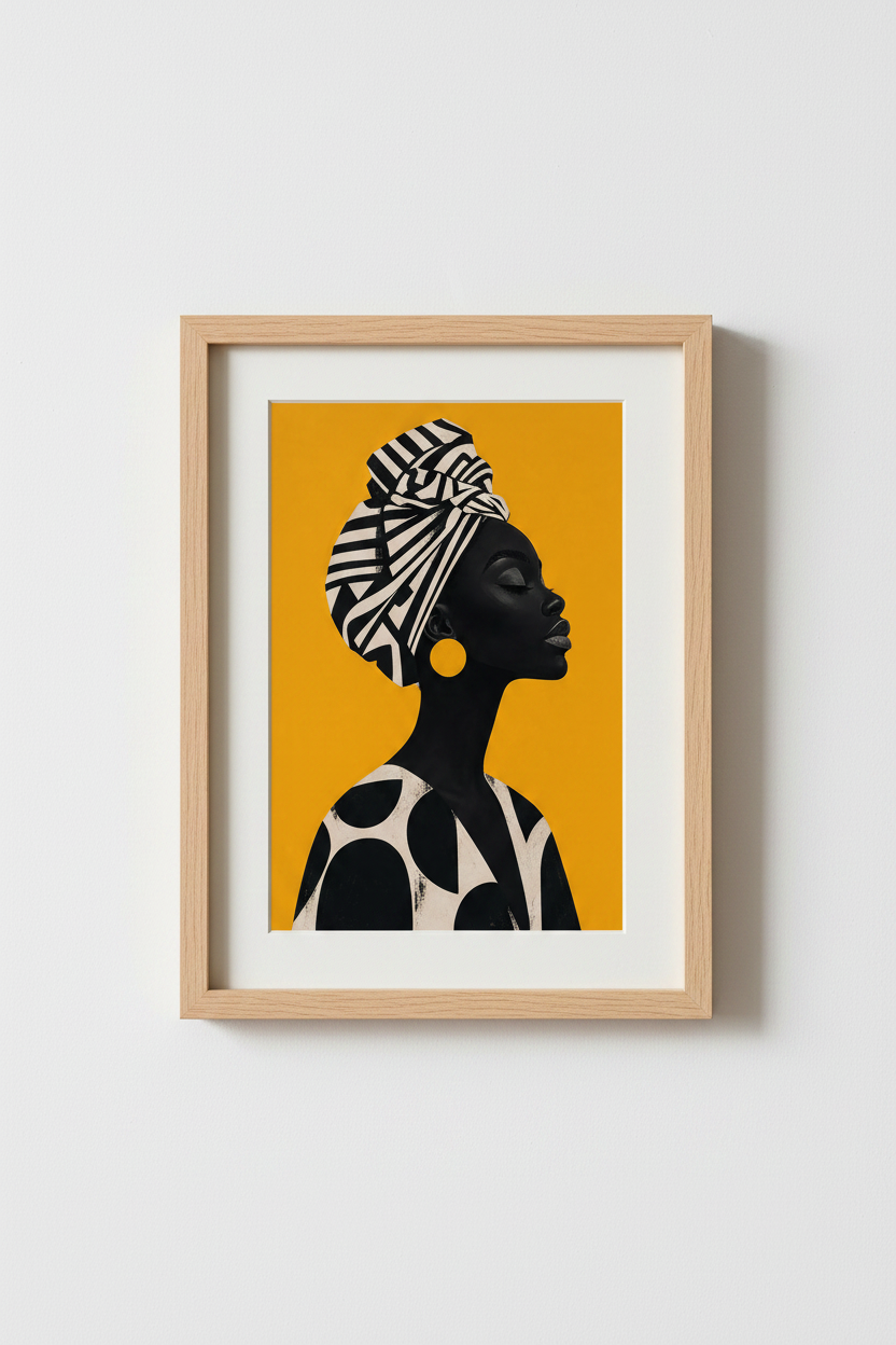 African wall art | Bold silhouette, yellow backdrop | Living room decor