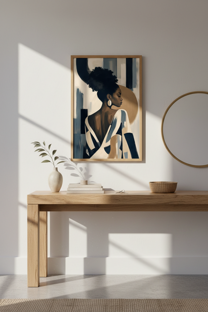 Afro portrait art Wall Art Print | Abstract Blues &amp; Beiges, Living Room Poster