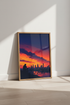 City Sunset Skyline Wall Art | Purple Orange Lofi Poster, Modern Bedroom Decor