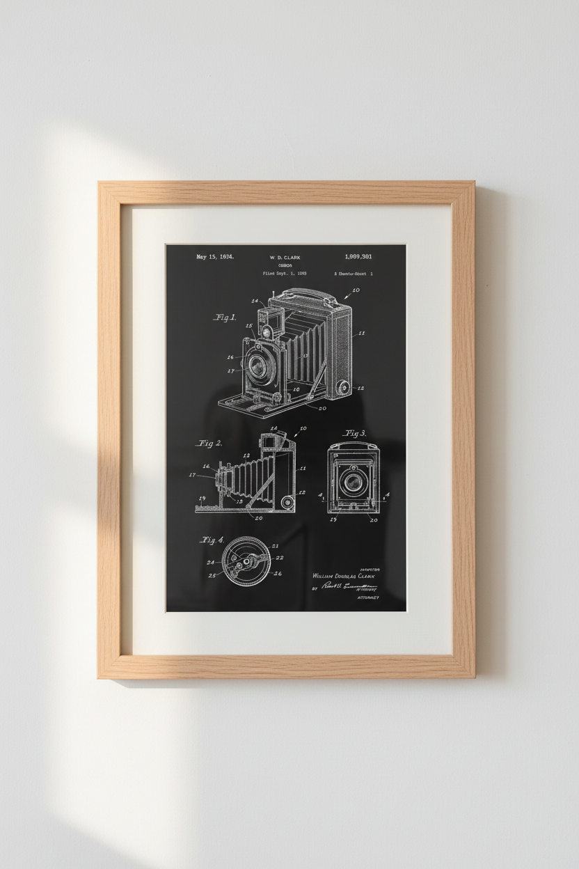 Camera Blueprint Wall Art Print | Living Room Decor | Minimalist Poster