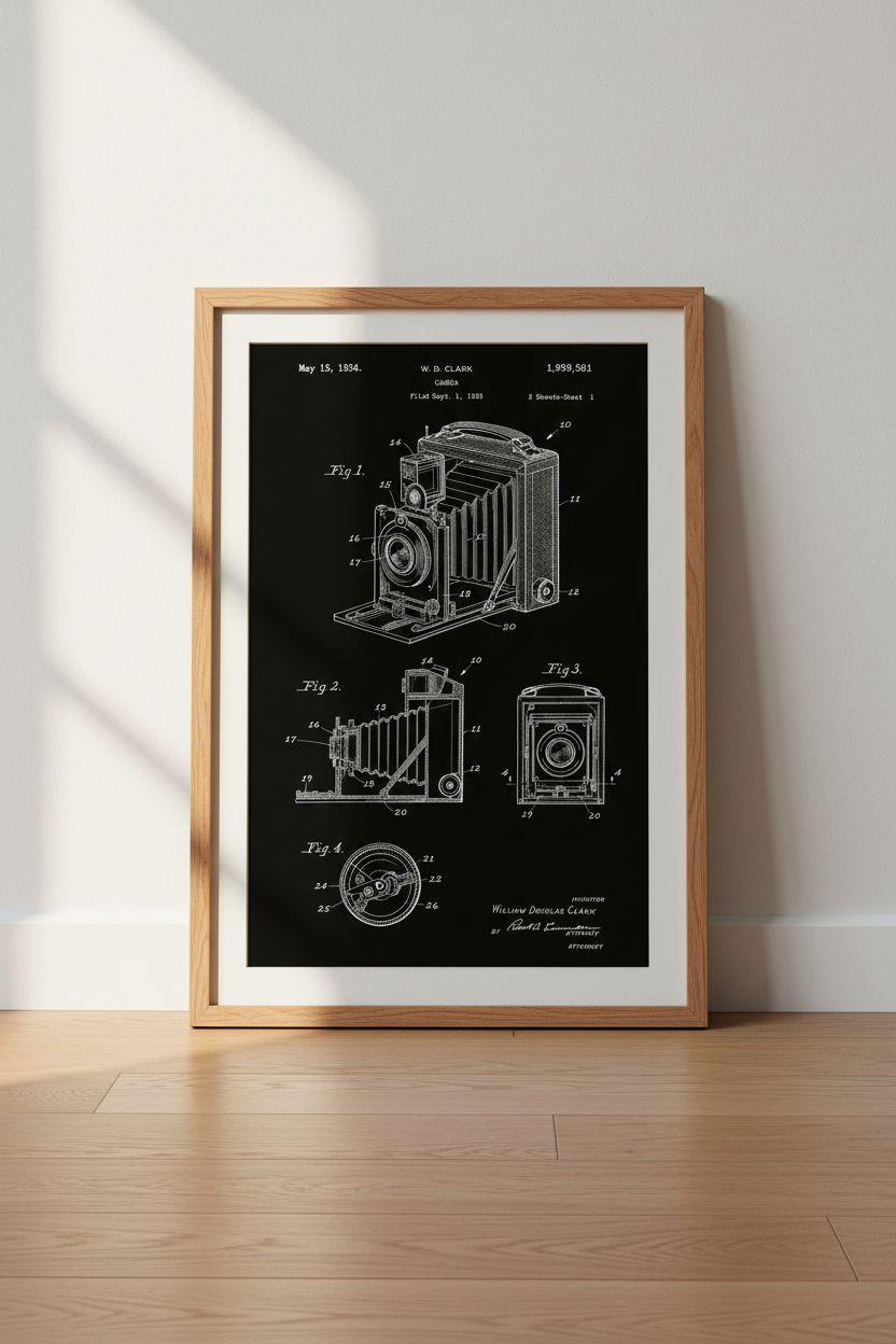 Camera Blueprint Wall Art Print | Living Room Decor | Minimalist Poster