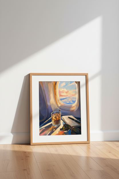 Airplane Window View Wall Art | Impressionist Travel Poster, Sunset Home Office Decor