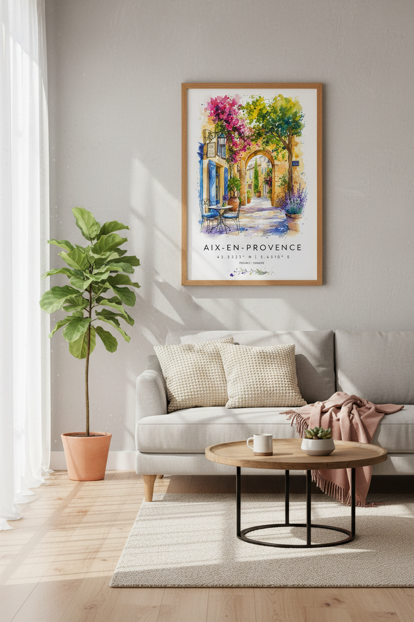Aix-en-Provence France Watercolor Art | French Cafe Poster, Travel Wall Decor