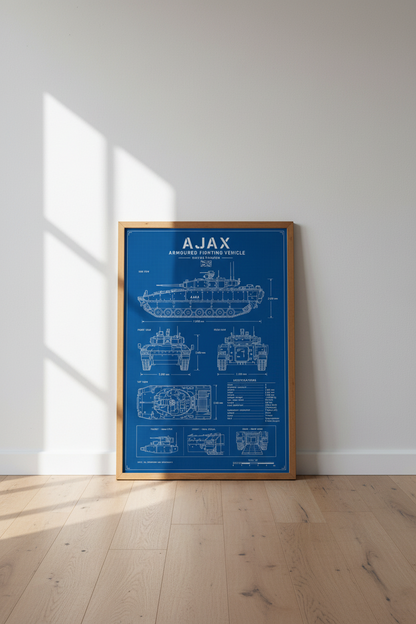 Ajax AFV Blueprint Wall Art | British Tank Technical Poster, Office Decor