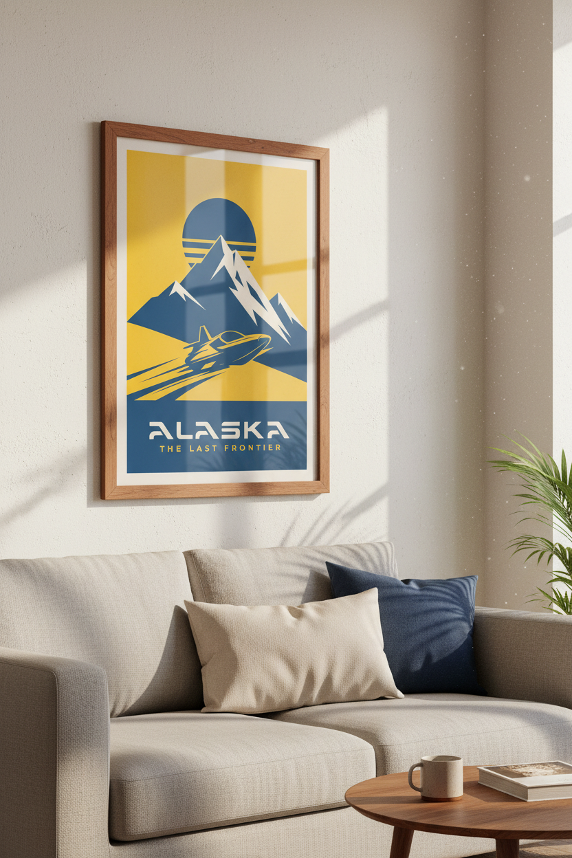Alaska Travel Poster | Minimalist Mountain Aviation Print, Last Frontier Decor