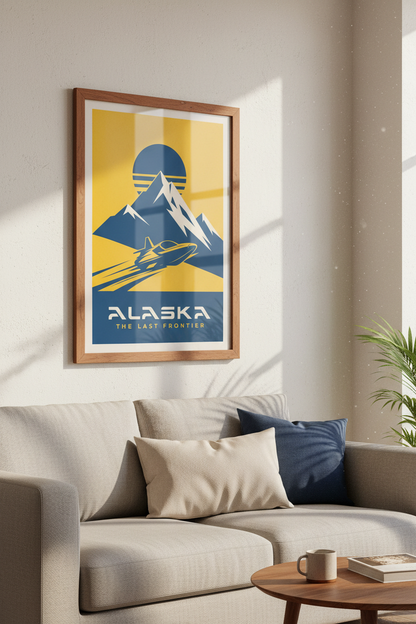 Alaska Travel Poster | Minimalist Mountain Aviation Print, Last Frontier Decor