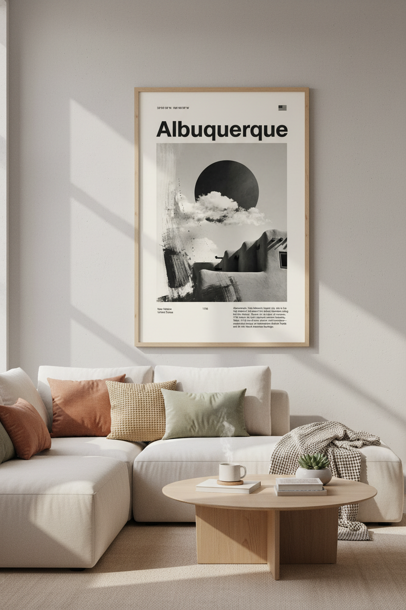 Albuquerque New Mexico Wall Art | Modern Travel Poster | Southwest Living Room Decor