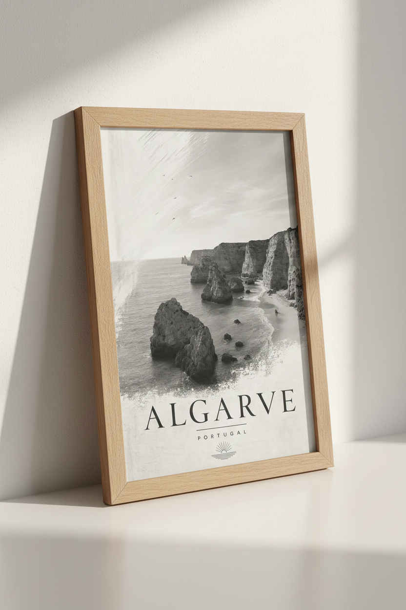Algarve Portugal Wall Art | Black and White Coast Decor | Minimalist Travel Poster
