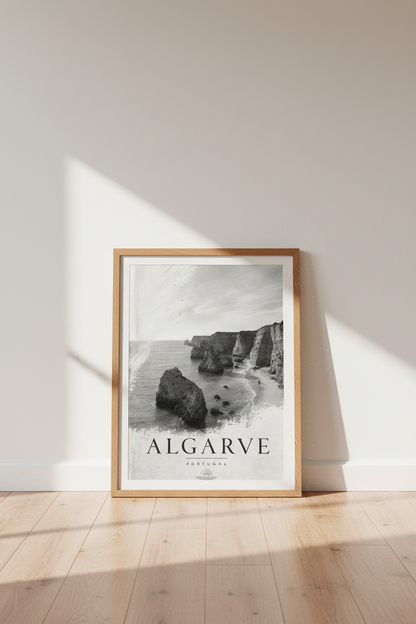 Algarve Portugal Wall Art | Black and White Coast Decor | Minimalist Travel Poster
