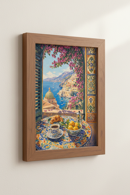 Amalfi Coast Italy Wall Art | Positano Mediterranean Window View Print, Kitchen Decor