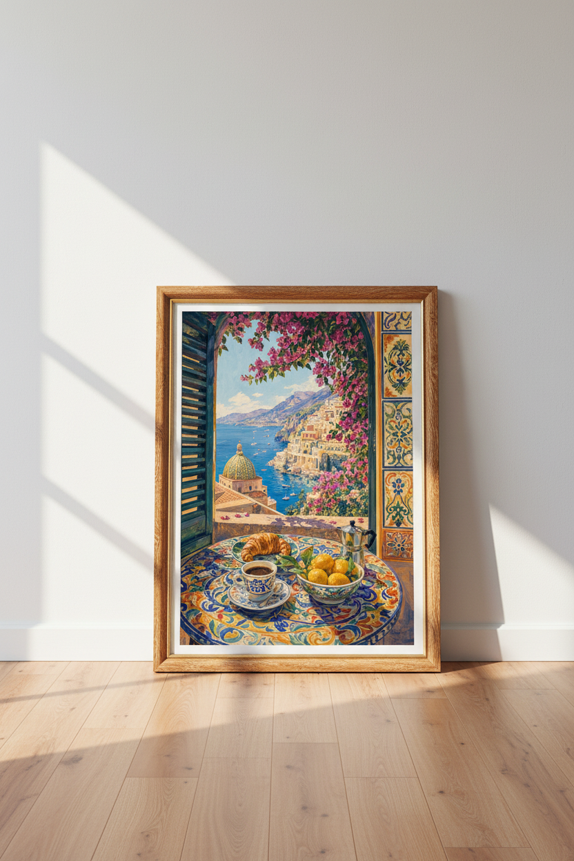 Amalfi Coast Italy Wall Art | Positano Mediterranean Window View Print, Kitchen Decor