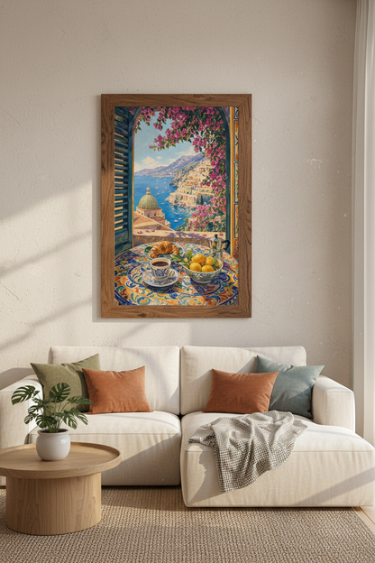 Amalfi Coast Italy Wall Art | Positano Mediterranean Window View Print, Kitchen Decor