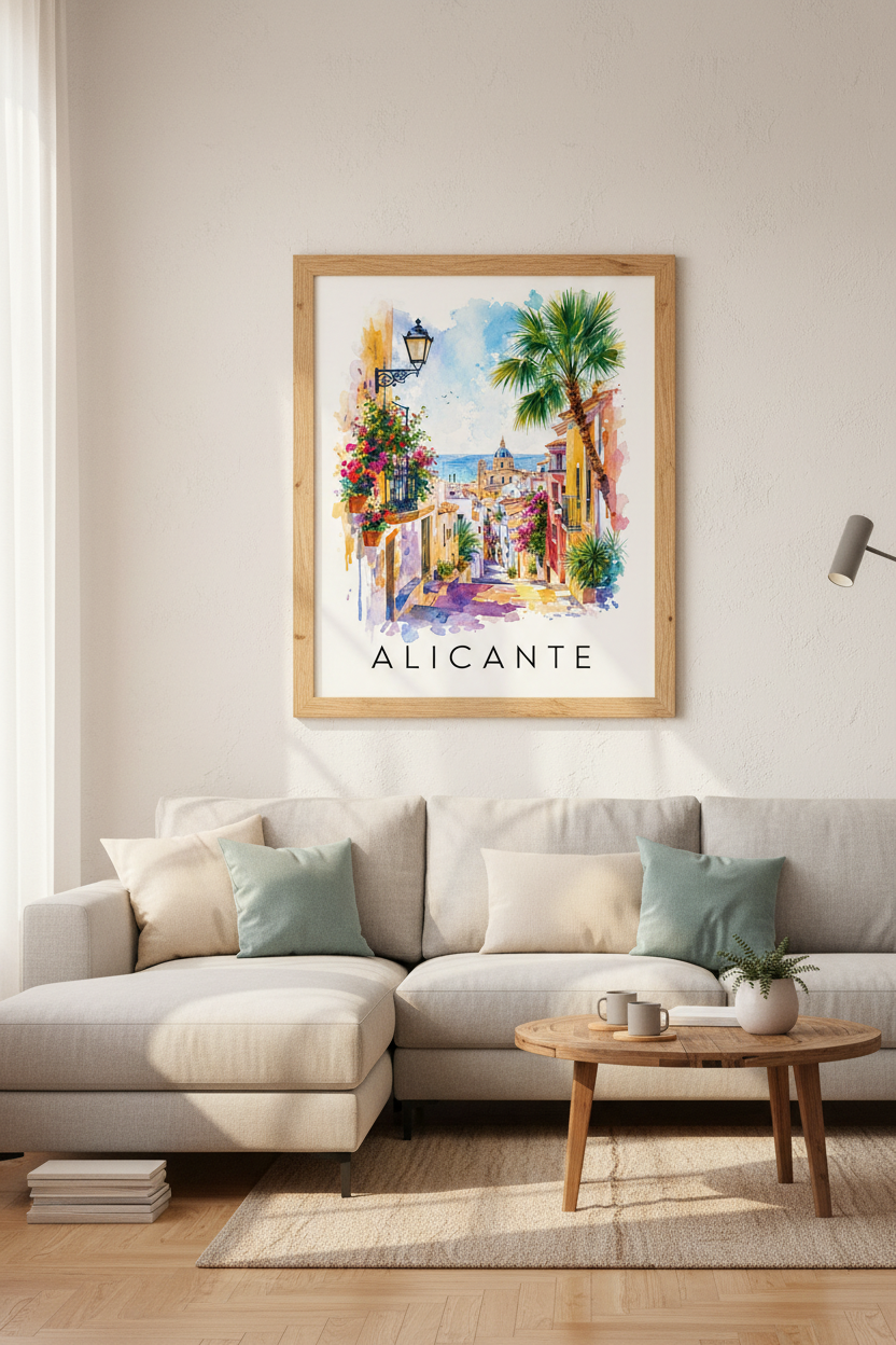 Alicante Spain Watercolor Art | Mediterranean Travel Poster | Coastal Home Decor