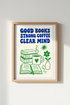 Retro Bookish Wall Art | Blue and Green Coffee & Books Poster | Cozy Reading Nook Decor
