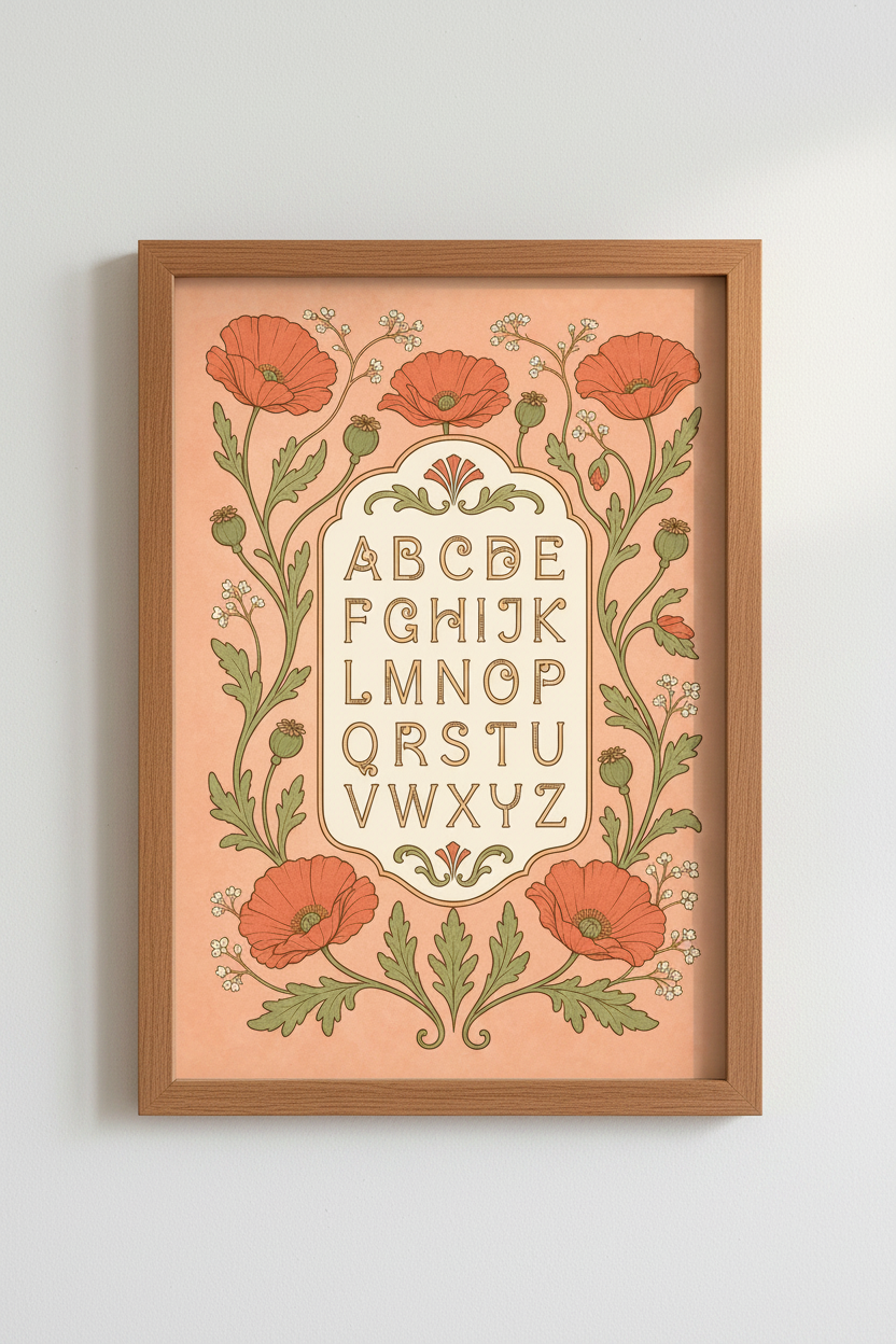 Floral Alphabet Wall Art Print | Living Room Decor | Vintage Poster