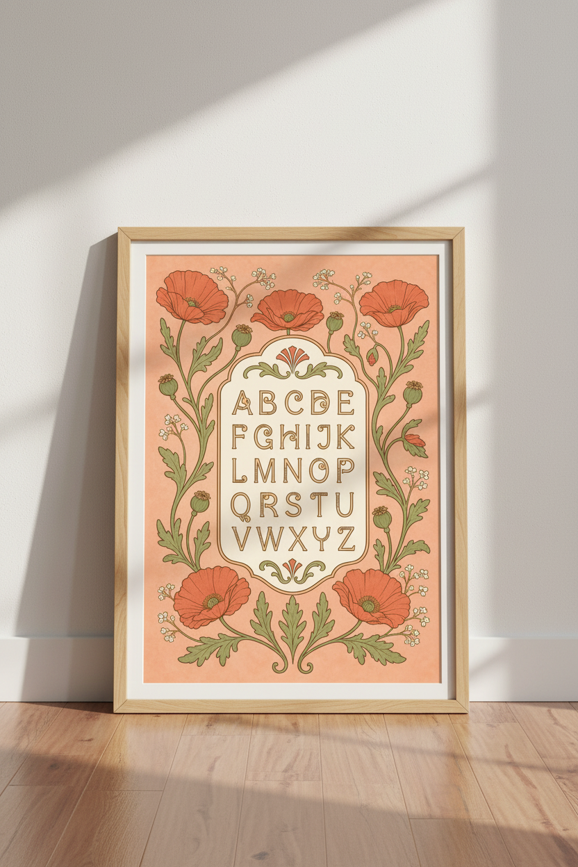 Floral Alphabet Wall Art Print | Living Room Decor | Vintage Poster