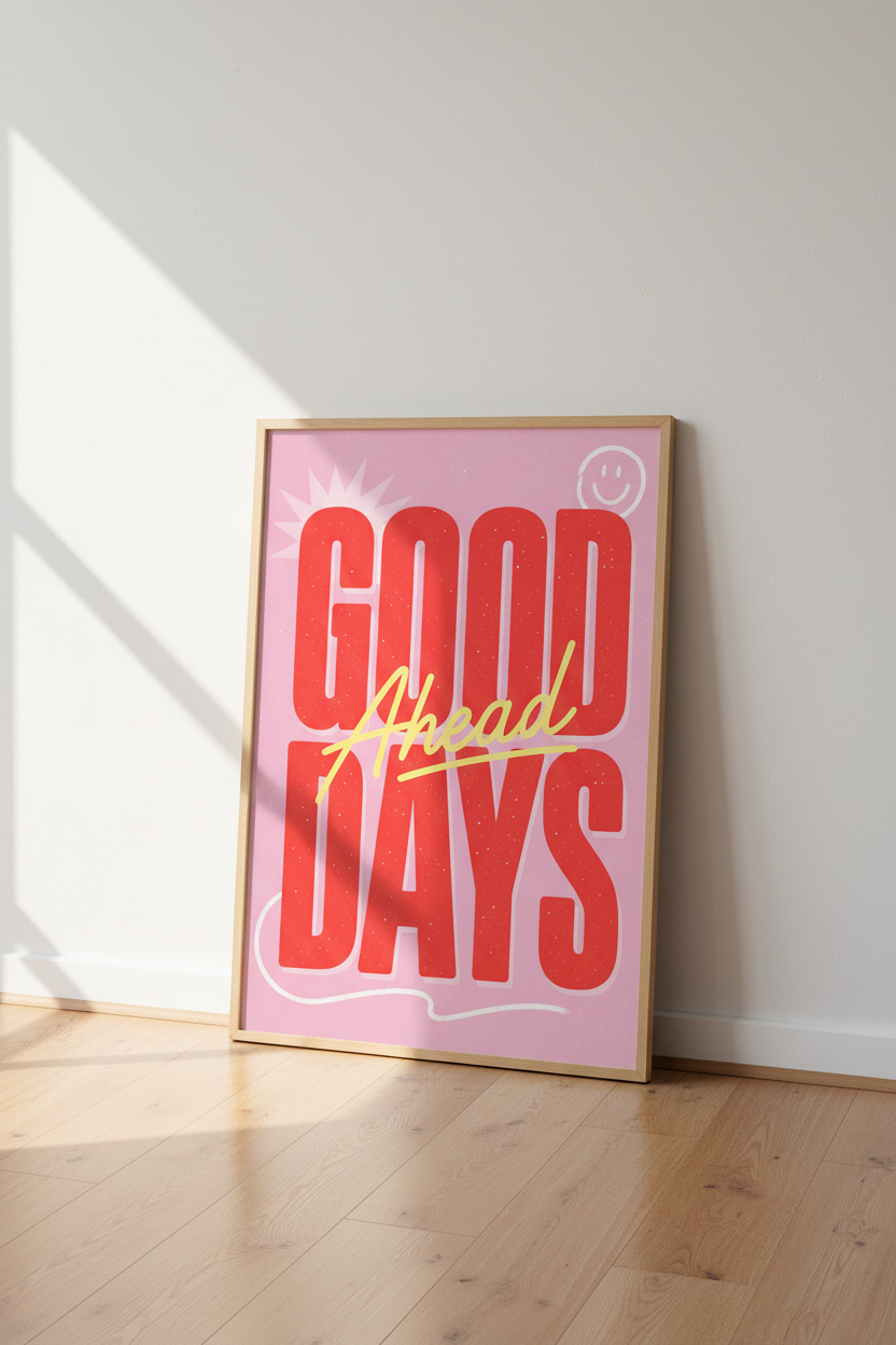 Good Days Ahead Typography Print | Pink Retro Poster, Dopamine Decor