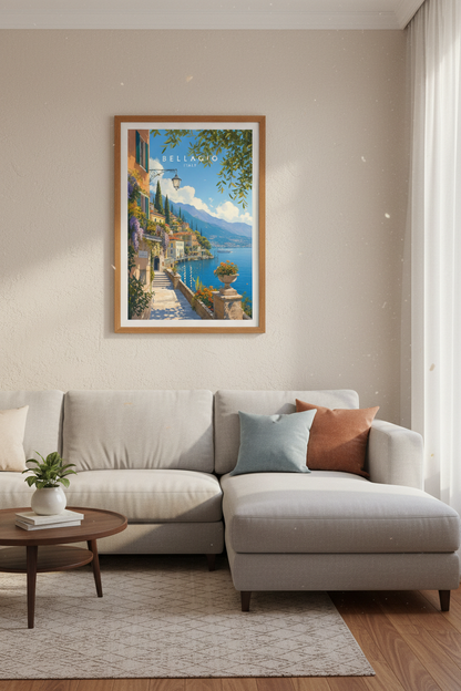Bellagio Italy Travel Poster | Lake Como Coastal Wall Art | Mediterranean Decor