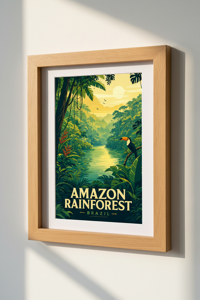Amazon Rainforest Print | Vintage Brazil Travel Poster, Tropical Jungle Wall Art