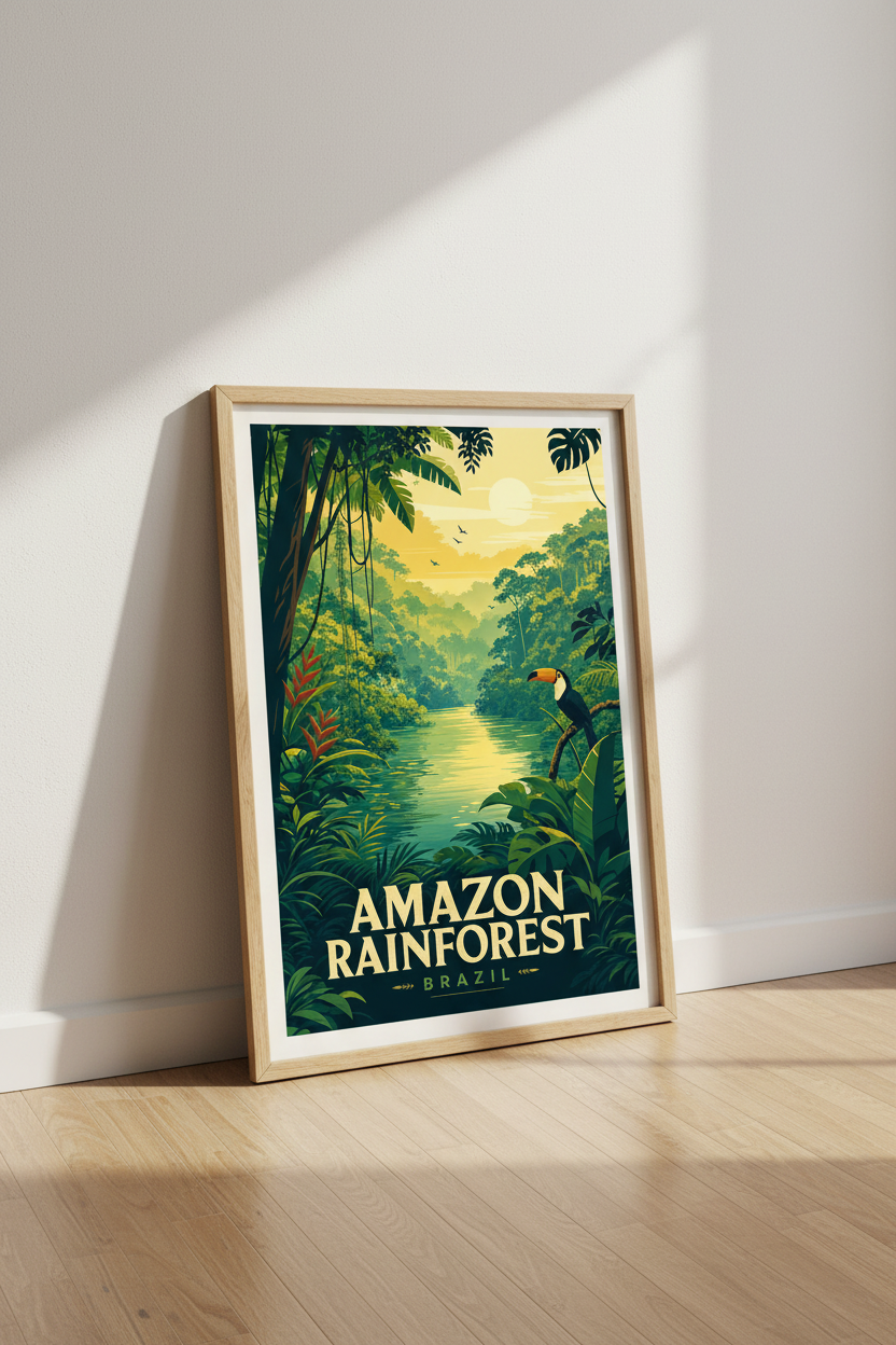 Amazon Rainforest Print | Vintage Brazil Travel Poster, Tropical Jungle Wall Art