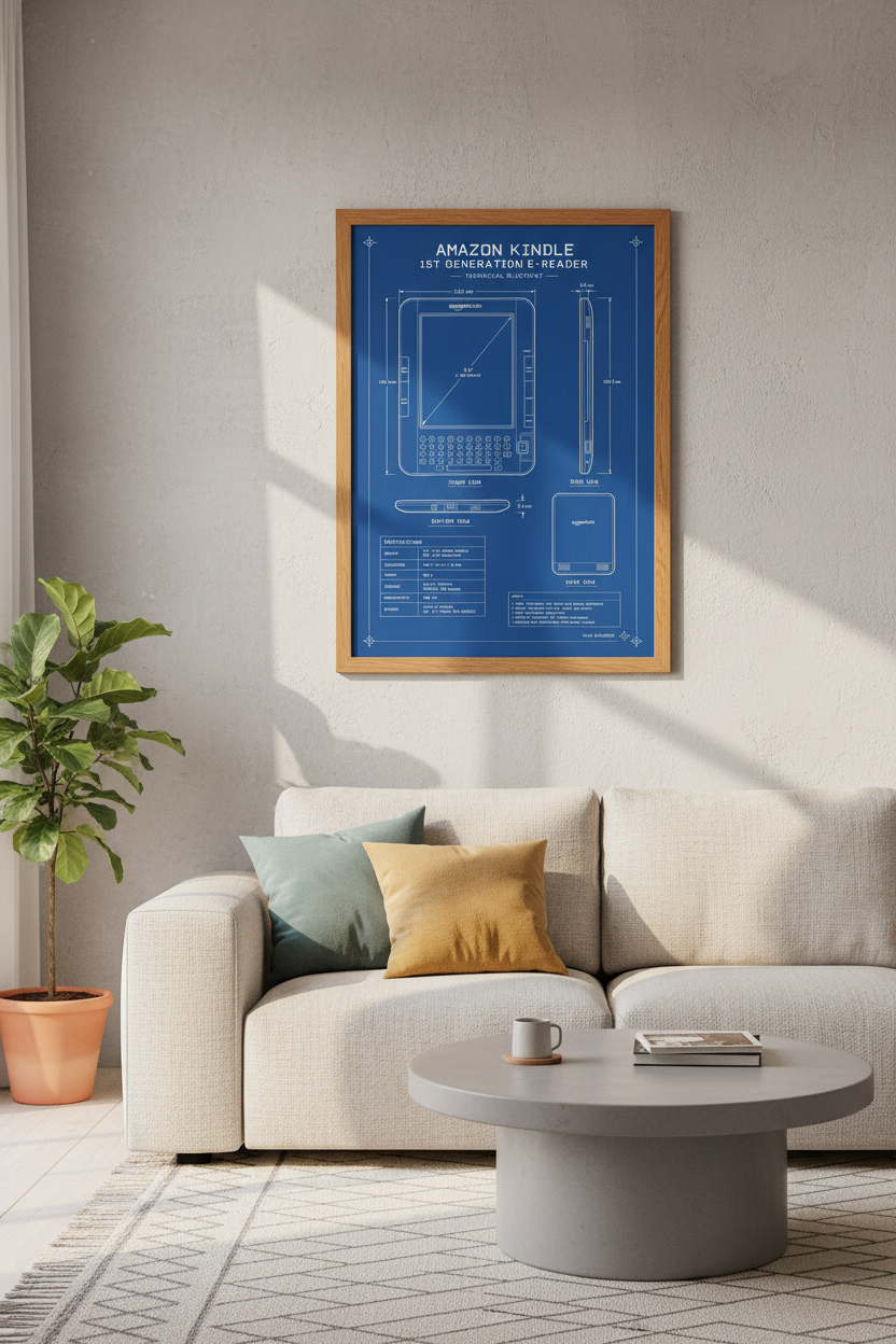 Kindle 1st Gen Blueprint Wall Art | Tech History Poster, Office Decor