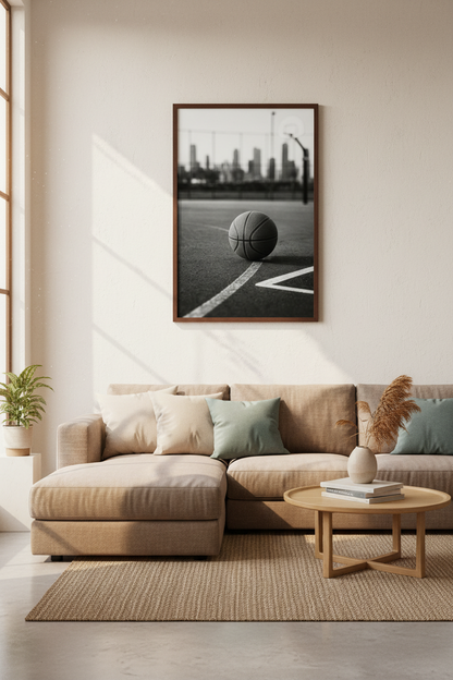 Basketball Court Wall Art Print | Urban Black &amp; White Poster, Gym Bedroom Decor