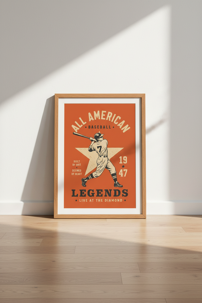 Vintage Baseball Wall Art | Retro Sports Poster, Man Cave &amp; Nursery Decor